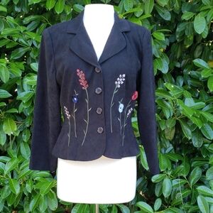 Floral Embroidered Black Women's Jacket Blazer Size 12 Petite